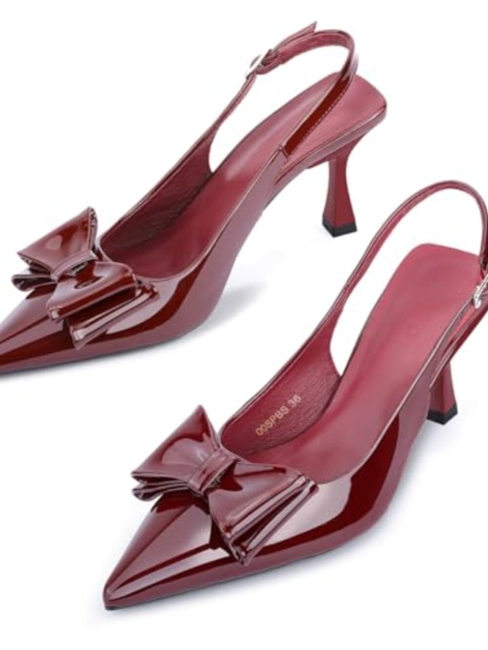 Patent Leather Kitten Heel Pump Slingback Adjustable Buckle Bow Knot Office